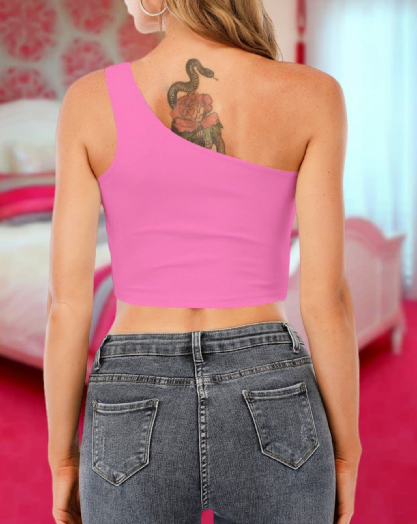 SISSY One-Shoulder Cropped Top ,crossdressing , cuckolding, issyslut , naughty , princess