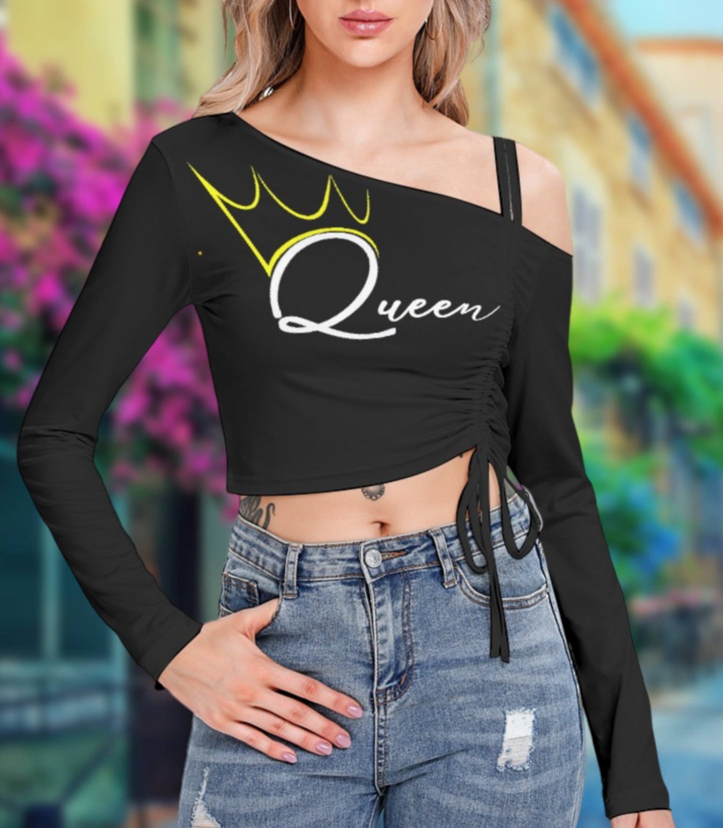 QUEEN OF SPADES One-shoulder Blouse , top queen off spades, qos t-shirt,t-shirt bbc Cuckold , slut clothing