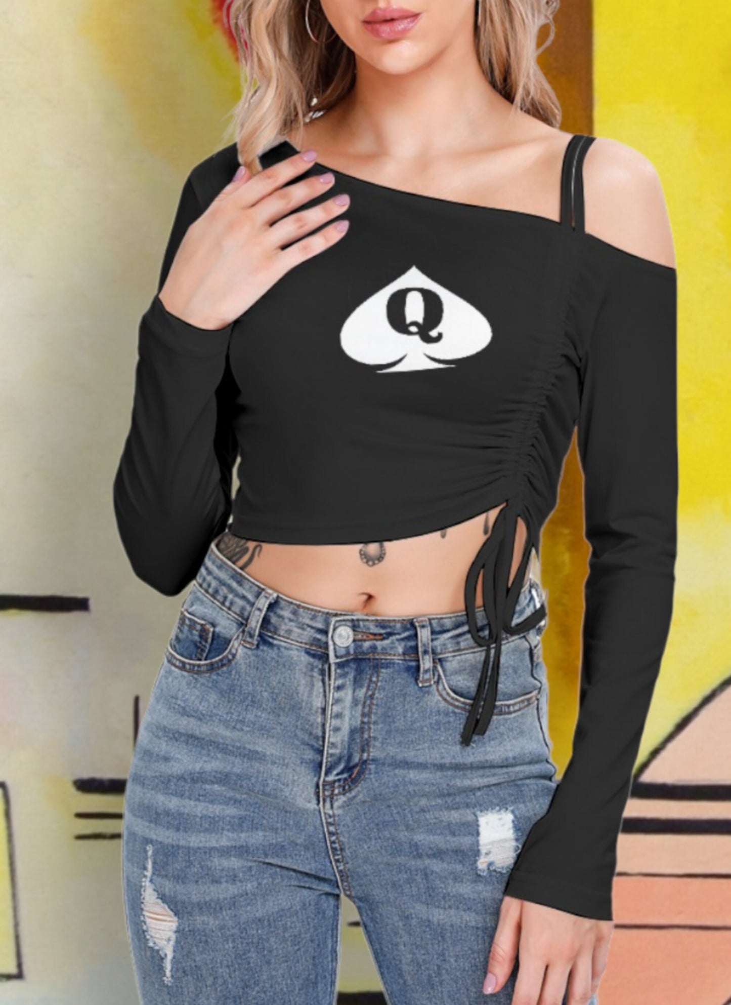 QUEEN OF SPADES One-shoulder Blouse , top queen off spades, qos t-shirt,t-shirt bbc Cuckold , slut clothing, bbc