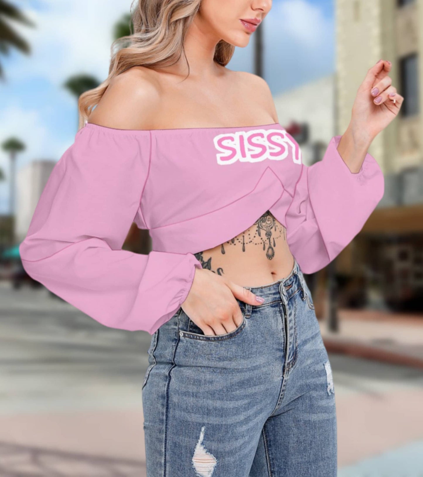 SISSY Cropped Tube Top With Long Sleeve, 12 colors,  tshirt, femboy t-shirt,t-shirt, Cuckold sissy girl t-shirt,, slut clothing