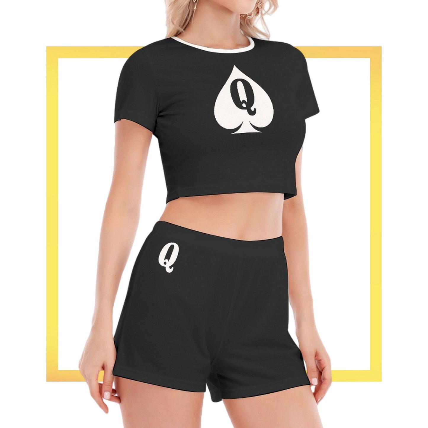 QUEEN OF SPADES Short Sleeve Crop Top Shorts Suit, large size, top queen off spades, qos t-shirt,t-shirt bbc Cuckold , slut clothing