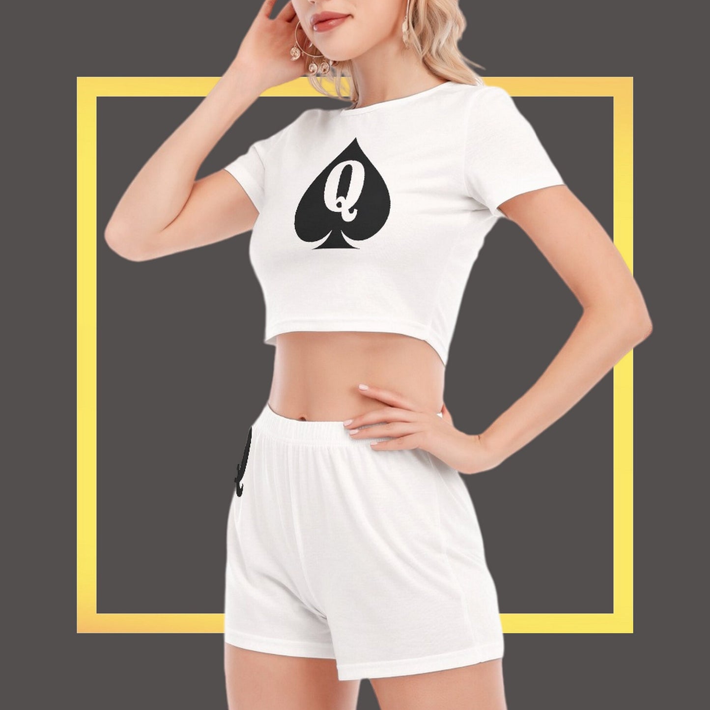 QUEEN OF SPADES Short Sleeve Crop Top Shorts Suit, large size, top queen off spades, qos t-shirt,t-shirt bbc Cuckold , slut clothing