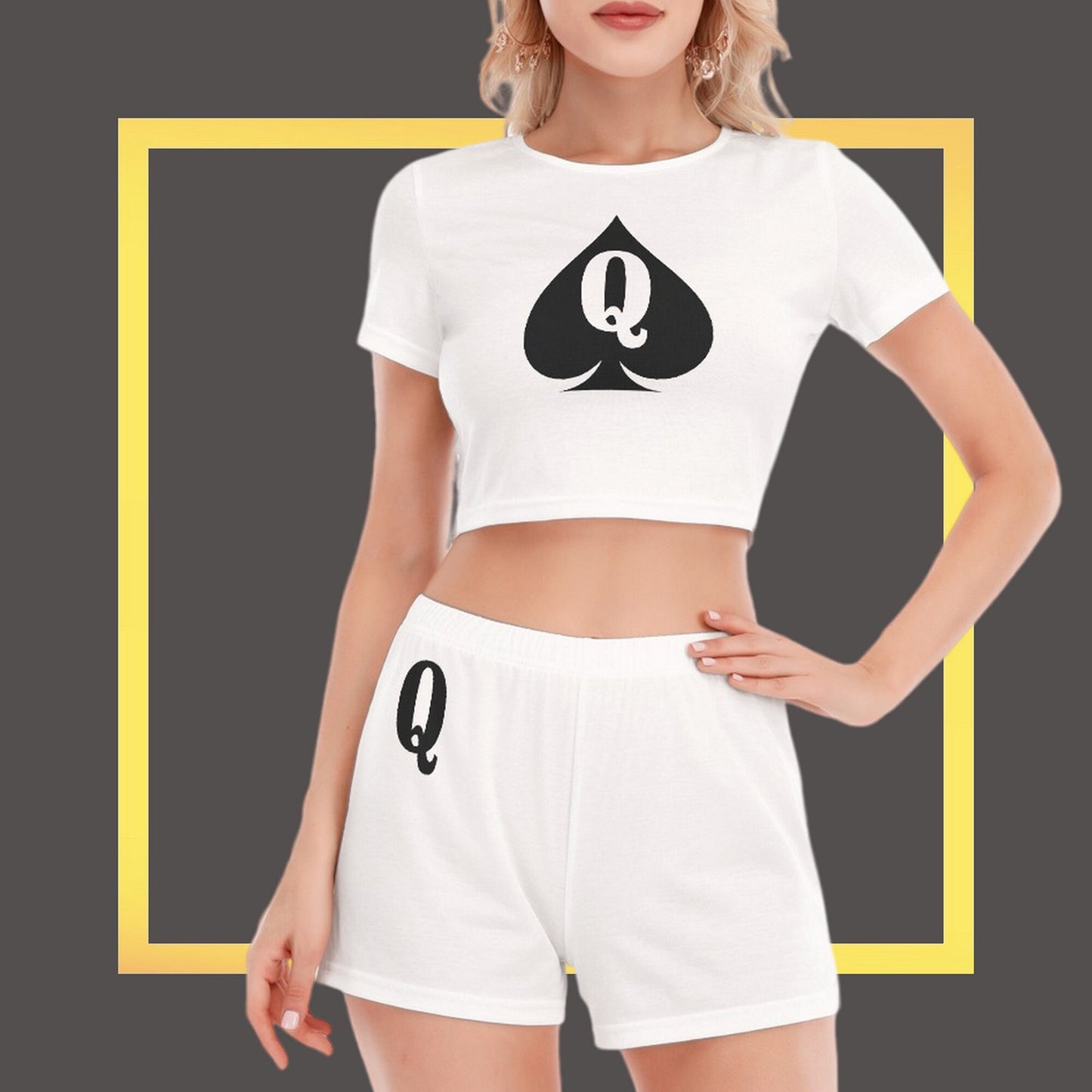 QUEEN OF SPADES Short Sleeve Crop Top Shorts Suit, large size, top queen off spades, qos t-shirt,t-shirt bbc Cuckold , slut clothing