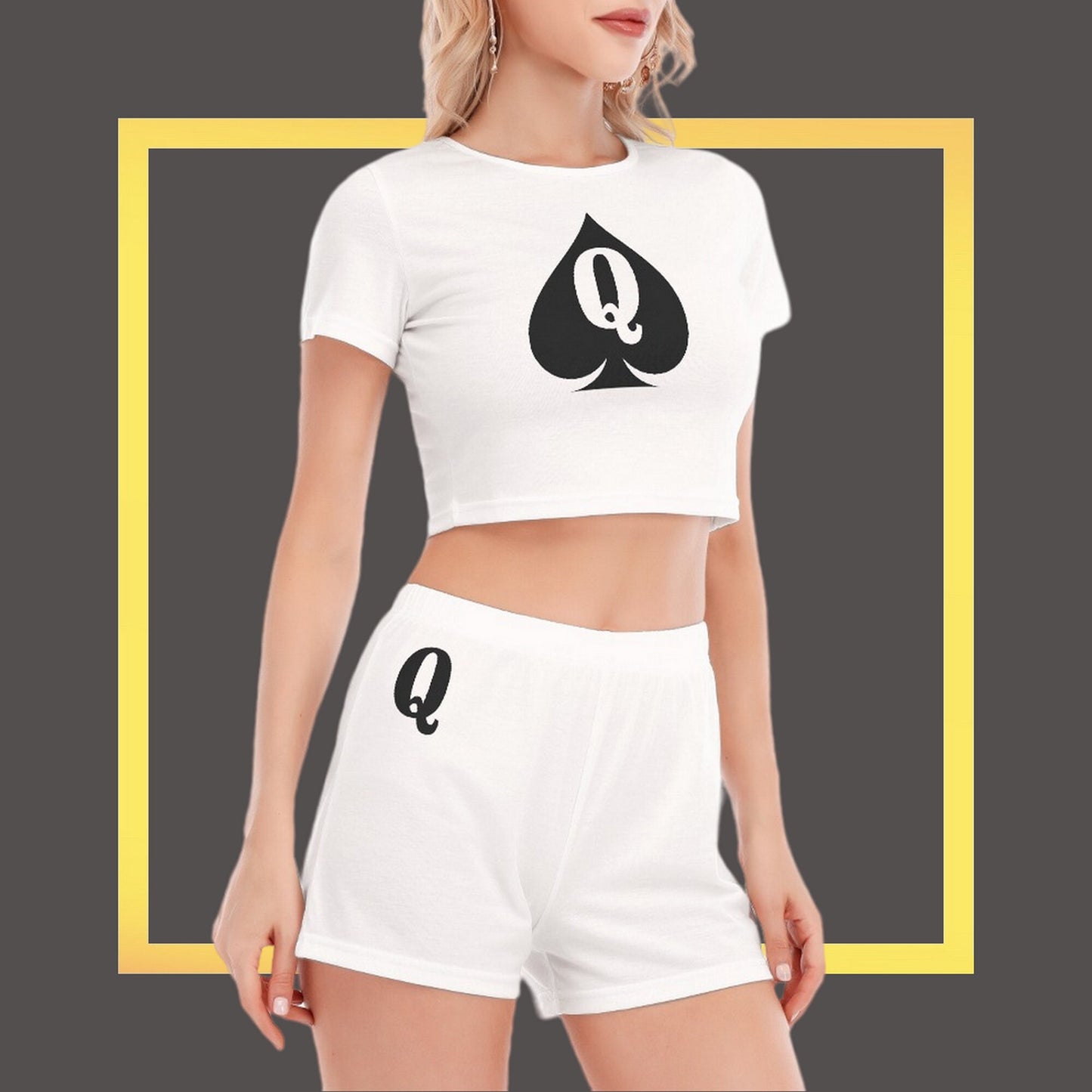 QUEEN OF SPADES Short Sleeve Crop Top Shorts Suit, large size, top queen off spades, qos t-shirt,t-shirt bbc Cuckold , slut clothing