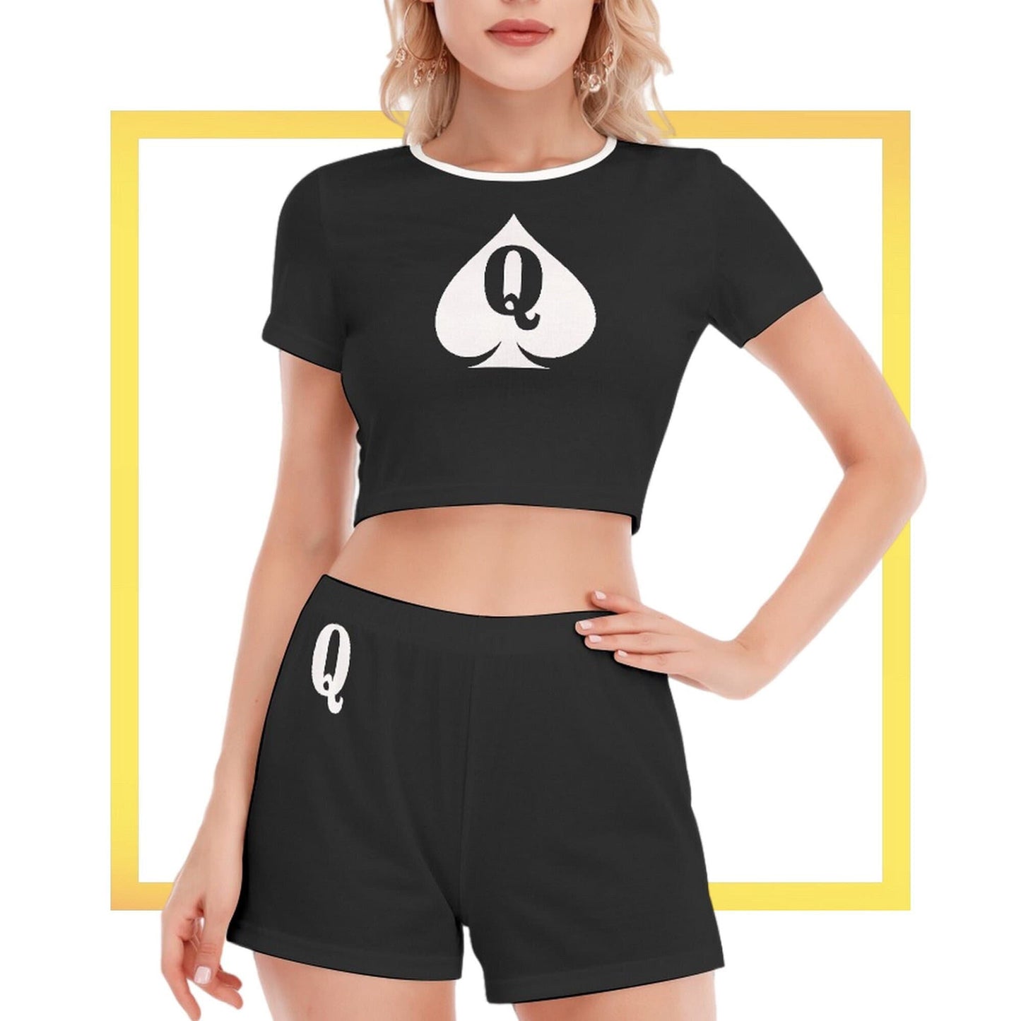 QUEEN OF SPADES Short Sleeve Crop Top Shorts Suit, large size, top queen off spades, qos t-shirt,t-shirt bbc Cuckold , slut clothing