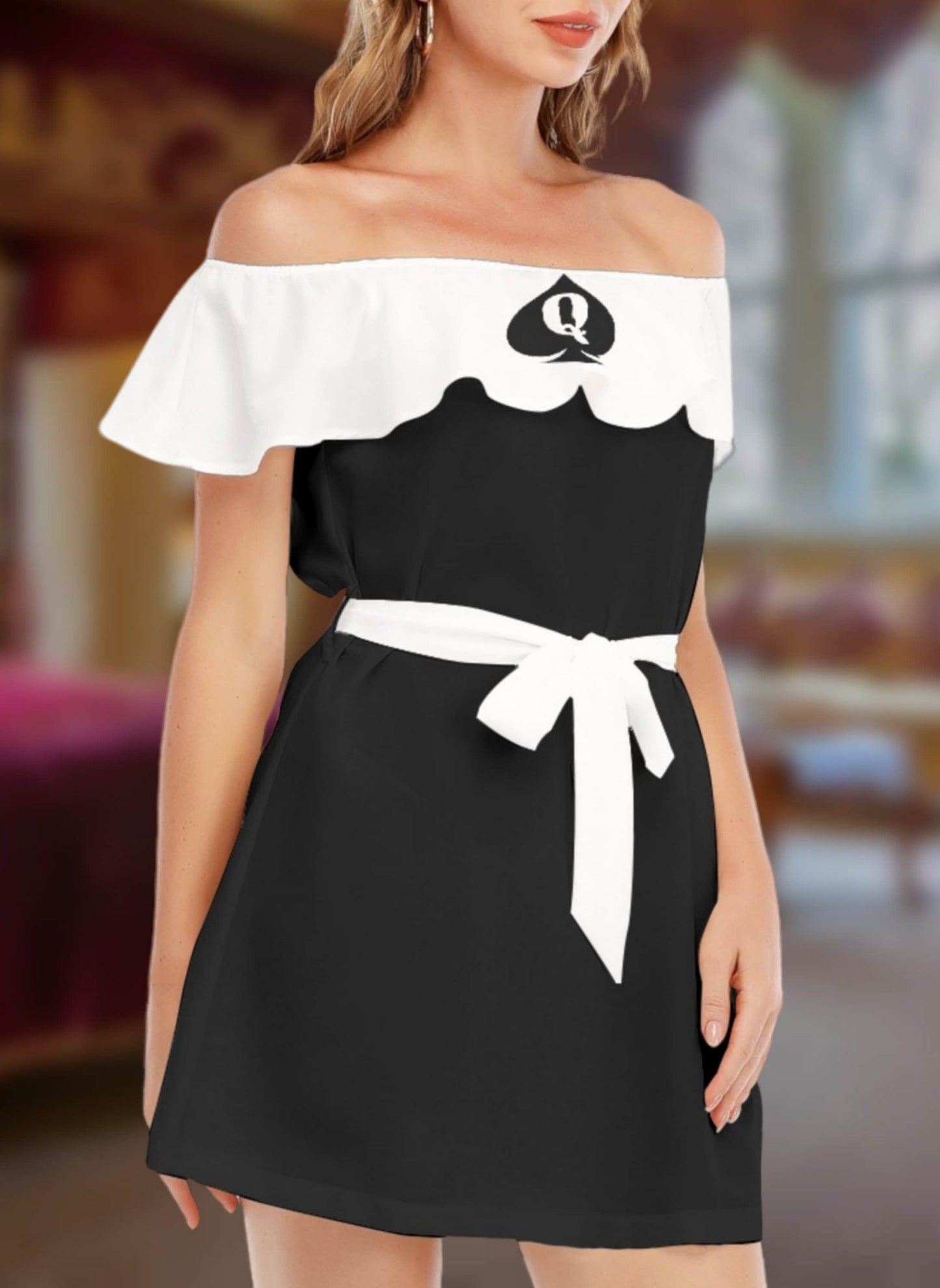 QUEEN OF SPADES maid Off-shoulder Dress With Ruffle, slut clothing, cuckolding, hotwife dress, qos dress, queen of spades clothing,qos dress