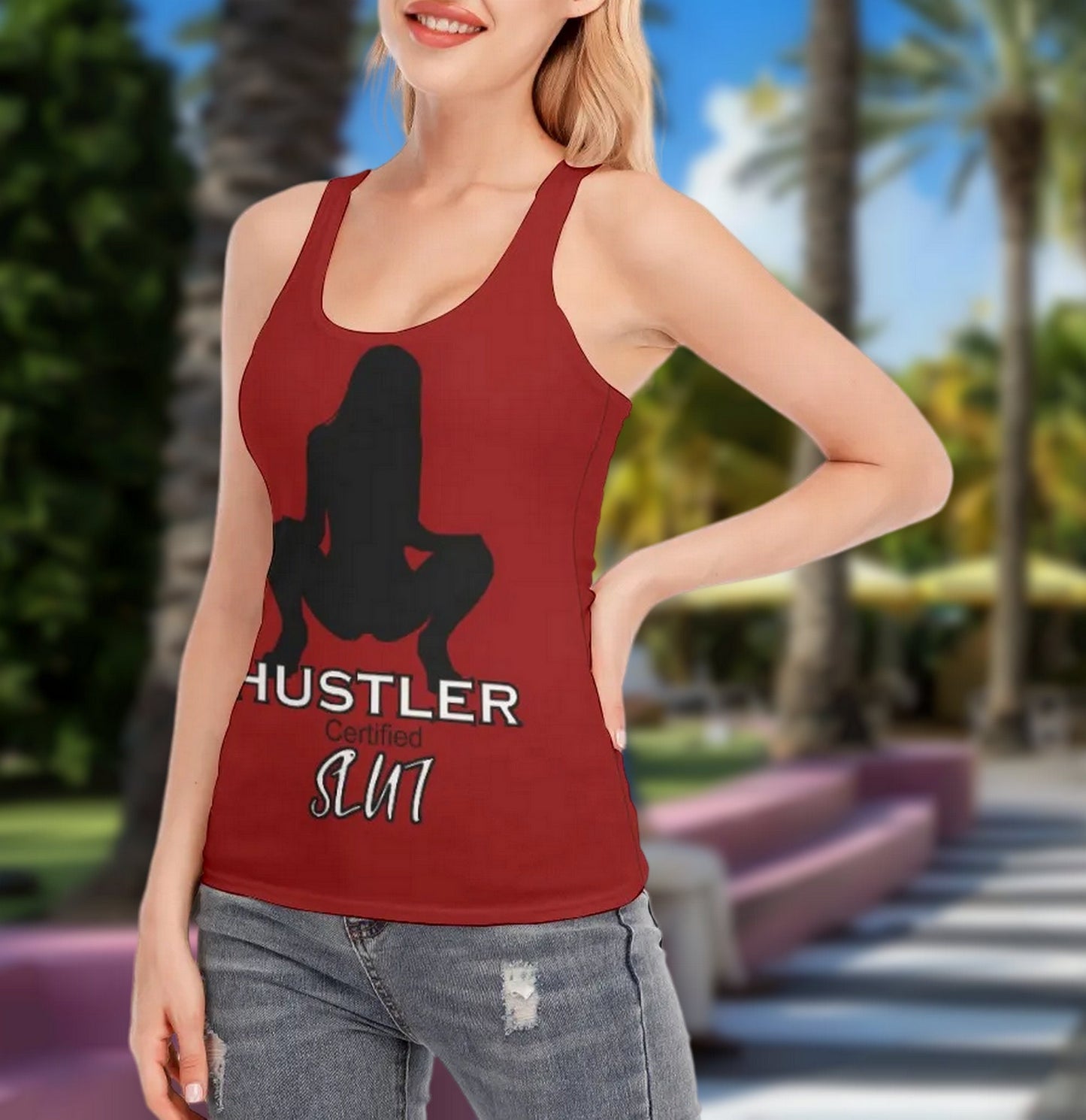 HUSTLER CERTIFIED SLUT Racer Vest,naughty t shirt, qos t-shirt,bbc t shirt , Cuckold Womens t-shirt,, slut clothing