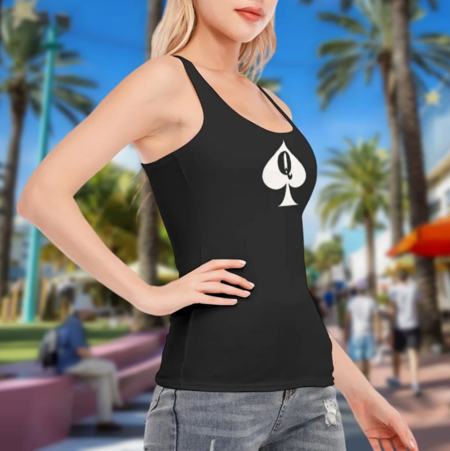 QUEEN of SPADES Racer Vest , top queen off spades, qos t-shirt,t-shirt bbc Cuckold , slut clothing, QOS, 100% Cotton