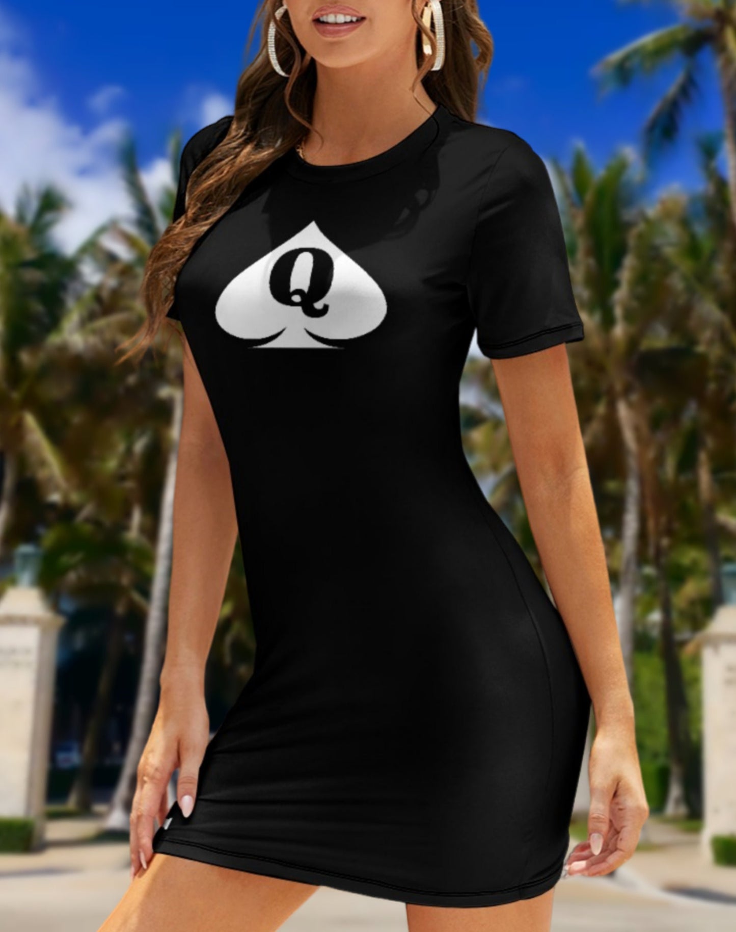 QUEEN OF SPADES Crew Neck Short Sleeve Dress, slut clothing, cuckolding, hotwife dress qos dress, queen of spades clothing,bbc slut dress