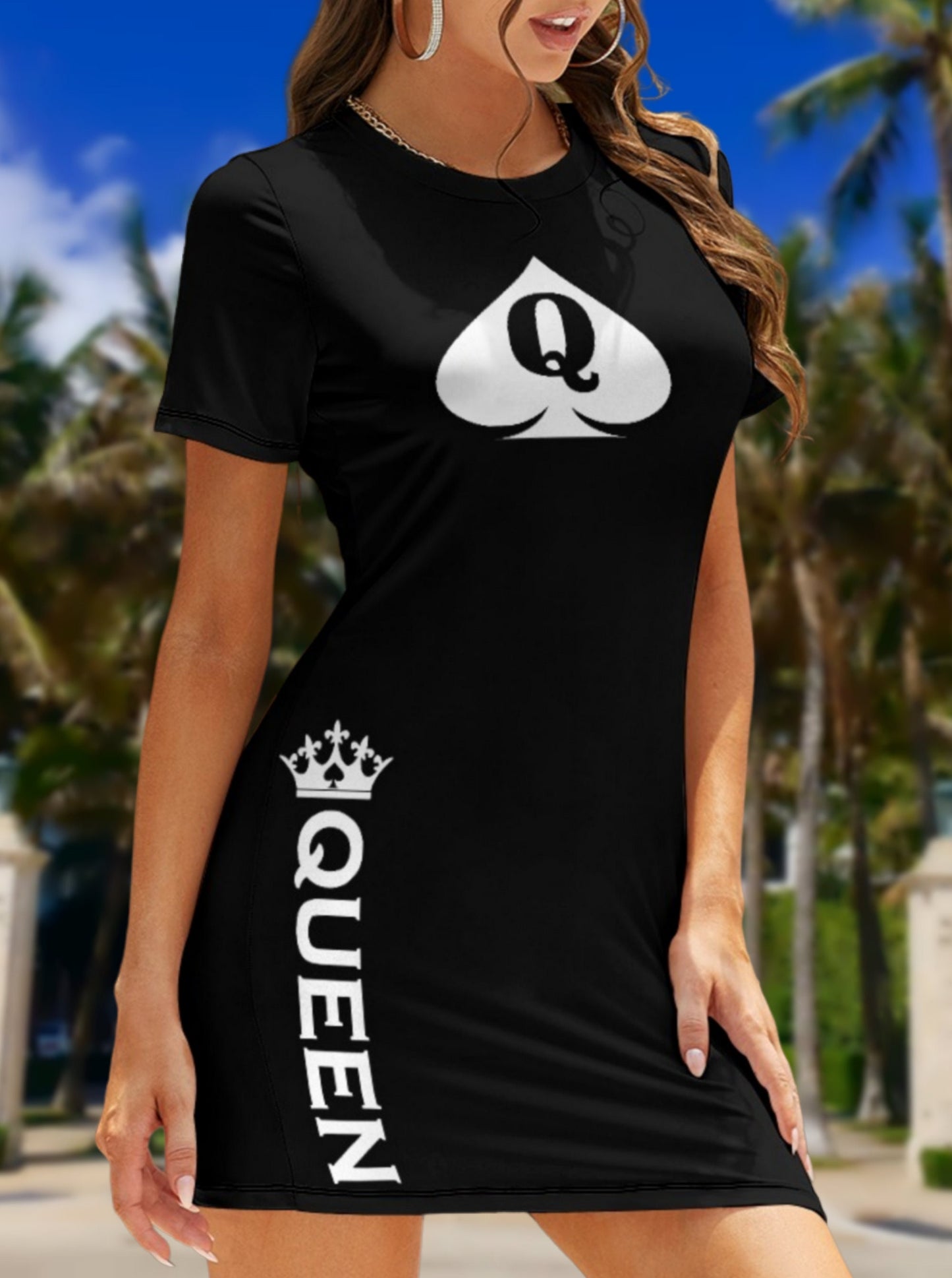 QUEEN OF SPADES Crew Neck Short Sleeve Dress, slut clothing, cuckolding, hotwife dress qos dress, queen of spades clothing,bbc slut dress