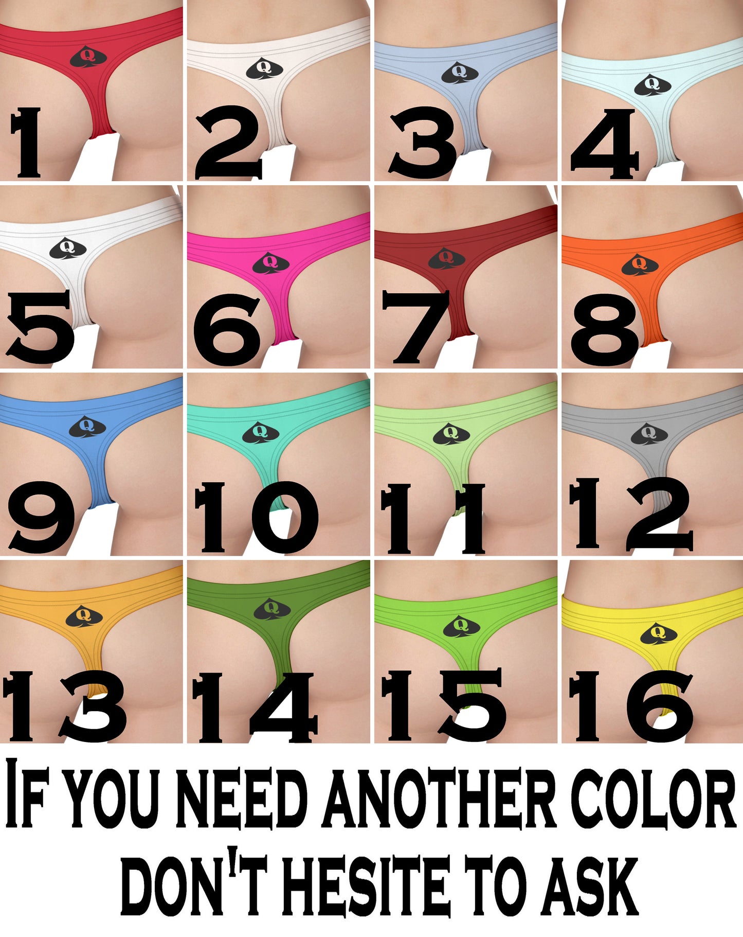 QOS Thong,16 colors, large size, slut clothing, cuckolding, hotwife panties, qos thong, queen of spades, panties queen of spades