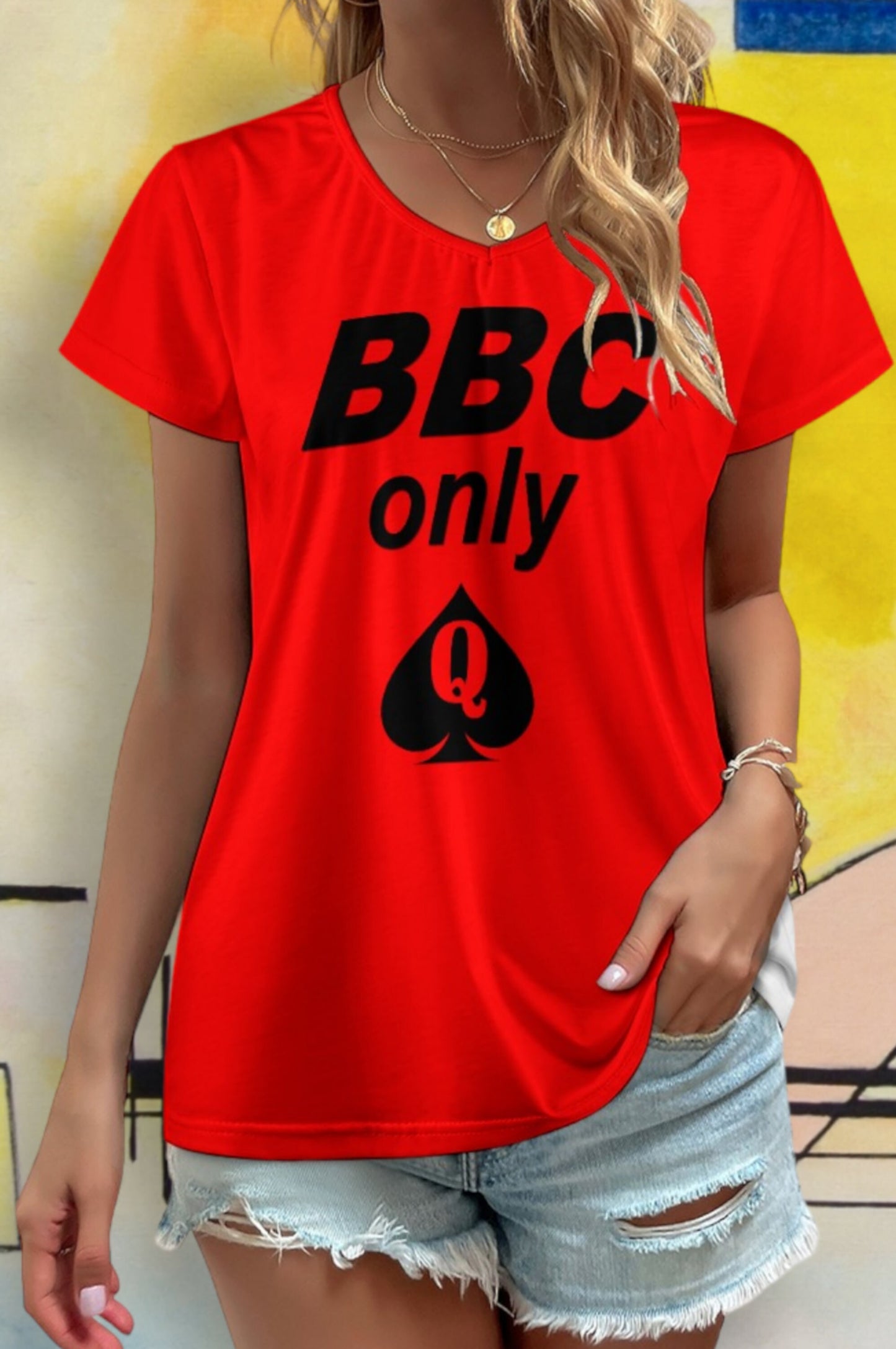 BBC ONLY V-neck short sleeve T-shirt  8 colors, queen off spades tshirt, qos t-shirt,t-shirt bbc, Cuckold Womens t-shirt,, slut clothing