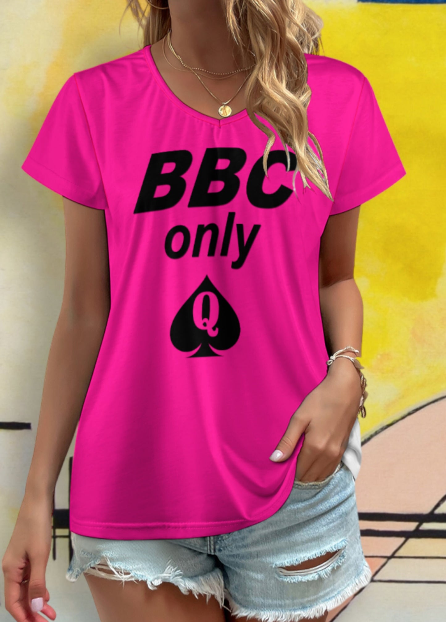 BBC ONLY V-neck short sleeve T-shirt  8 colors, queen off spades tshirt, qos t-shirt,t-shirt bbc, Cuckold Womens t-shirt,, slut clothing