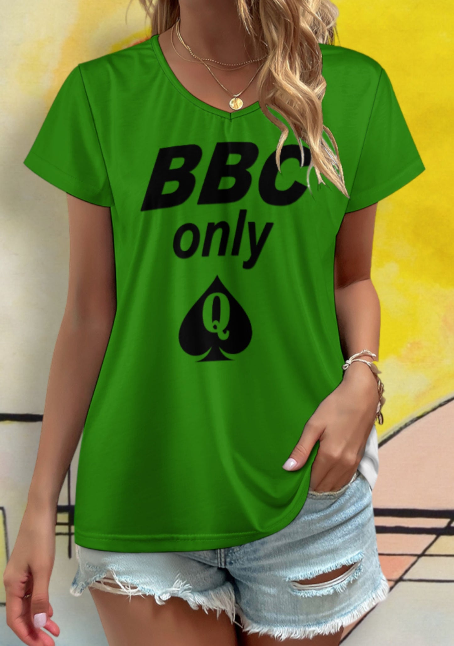 BBC ONLY V-neck short sleeve T-shirt  8 colors, queen off spades tshirt, qos t-shirt,t-shirt bbc, Cuckold Womens t-shirt,, slut clothing