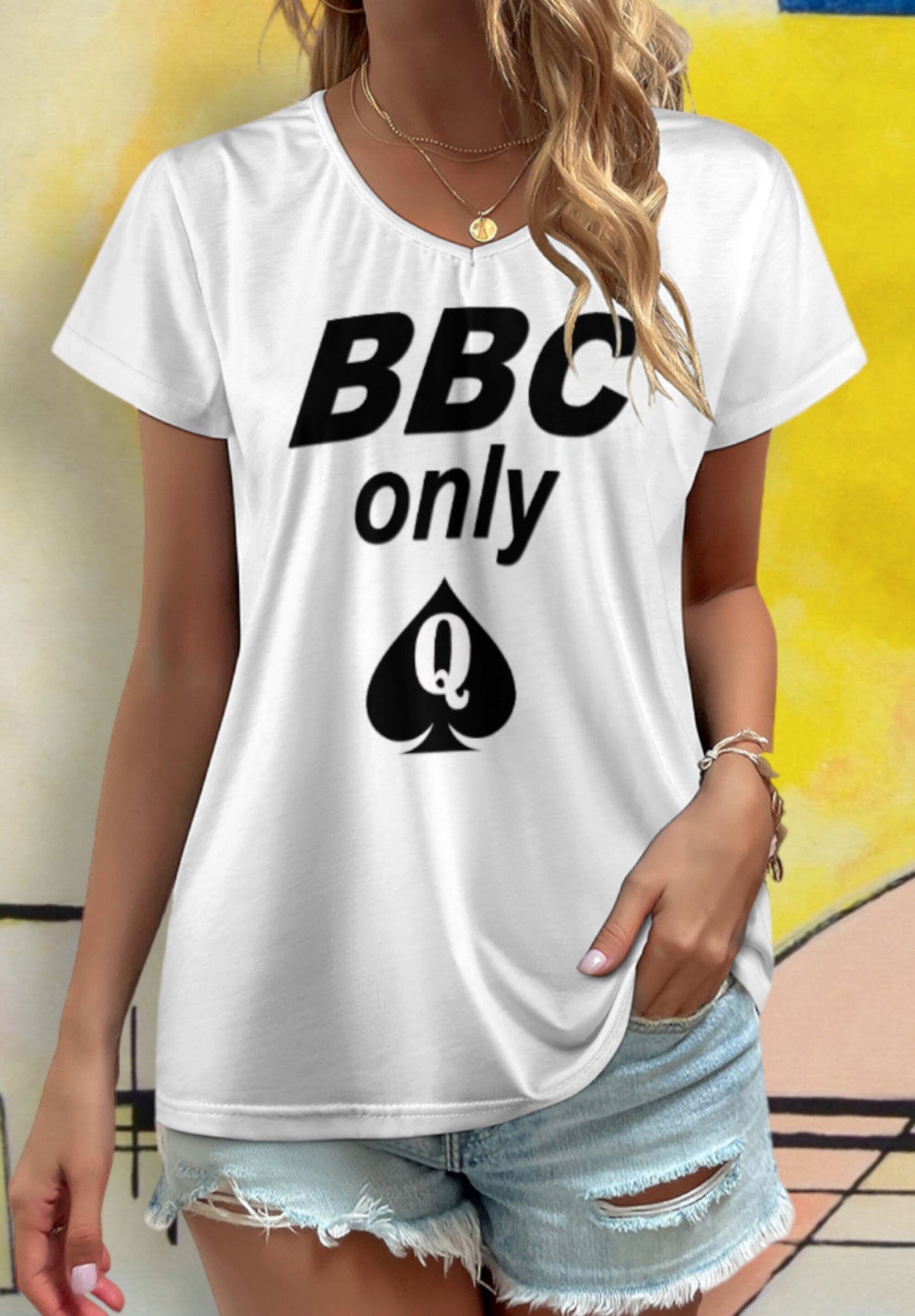 BBC ONLY V-neck short sleeve T-shirt  8 colors, queen off spades tshirt, qos t-shirt,t-shirt bbc, Cuckold Womens t-shirt,, slut clothing