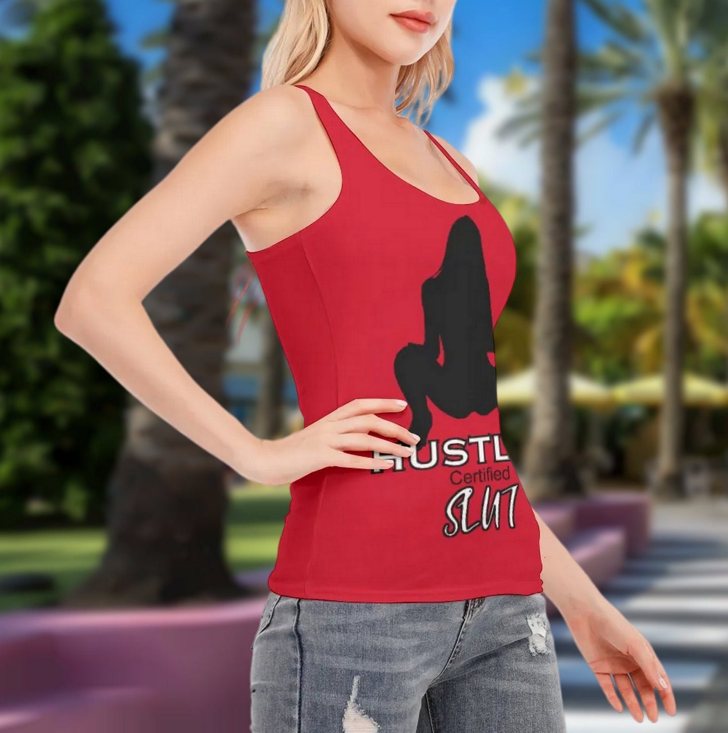 HUSTLER CERTIFIED SLUT Racer Vest,naughty t shirt, qos t-shirt,bbc t shirt , Cuckold Womens t-shirt,, slut clothing