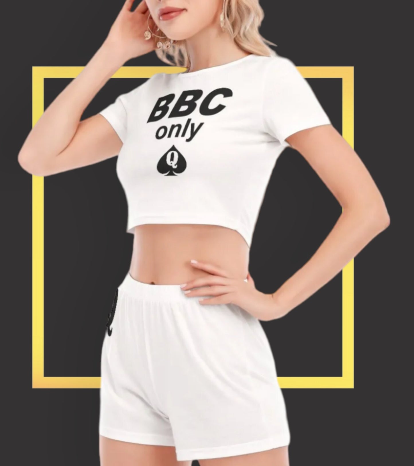 BBC ONLY Short Sleeve Crop Top Shorts Suit, large size, top queen off spades, qos t-shirt,t-shirt bbc Cuckold , slut clothing