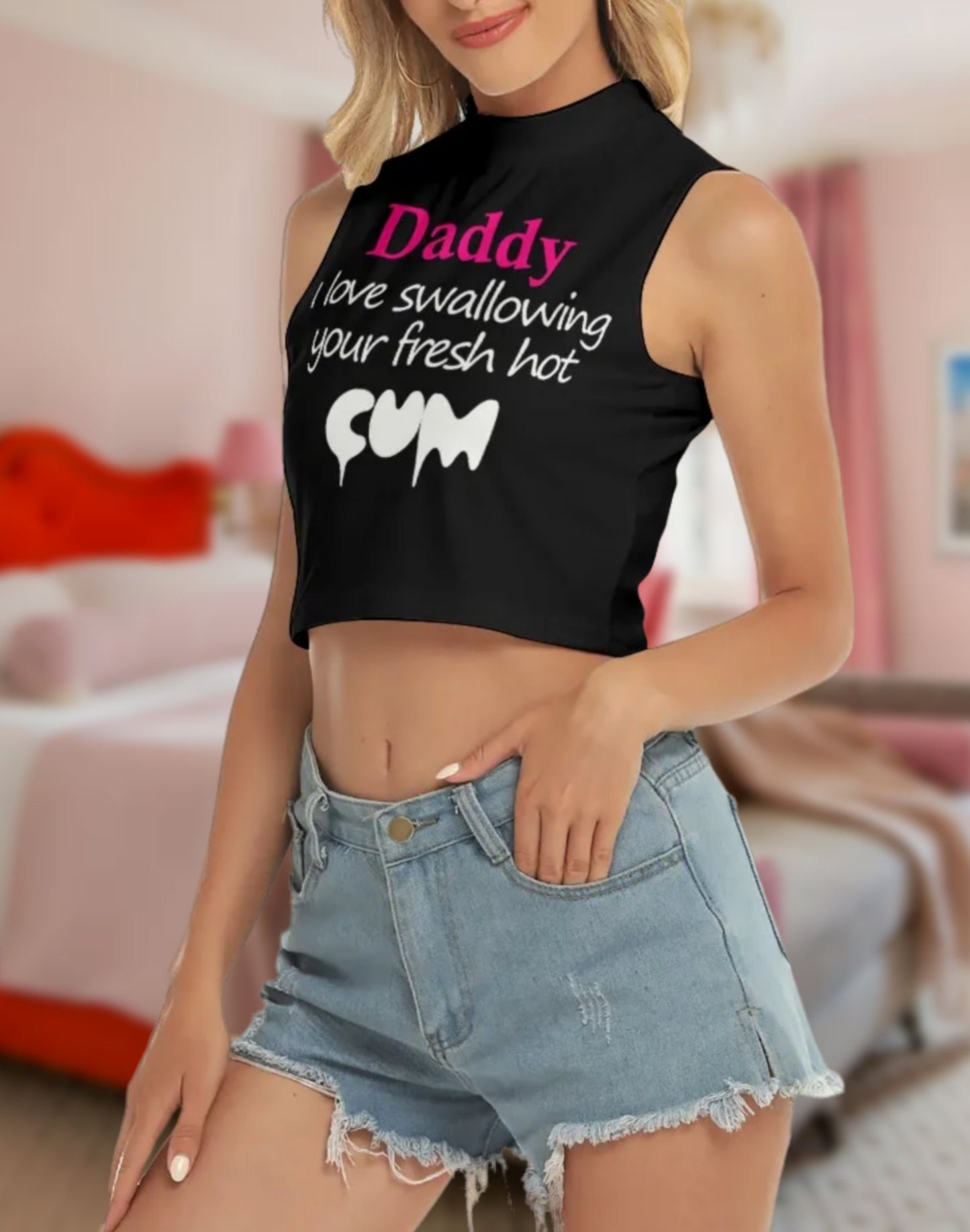 DADDY I LOVE swalllowing your fresh hot cum, croc top, hotwife t-shirt, bbc t-shirt,  Cuckold Womens t-shirt, cunt girl shirt, slut clothing