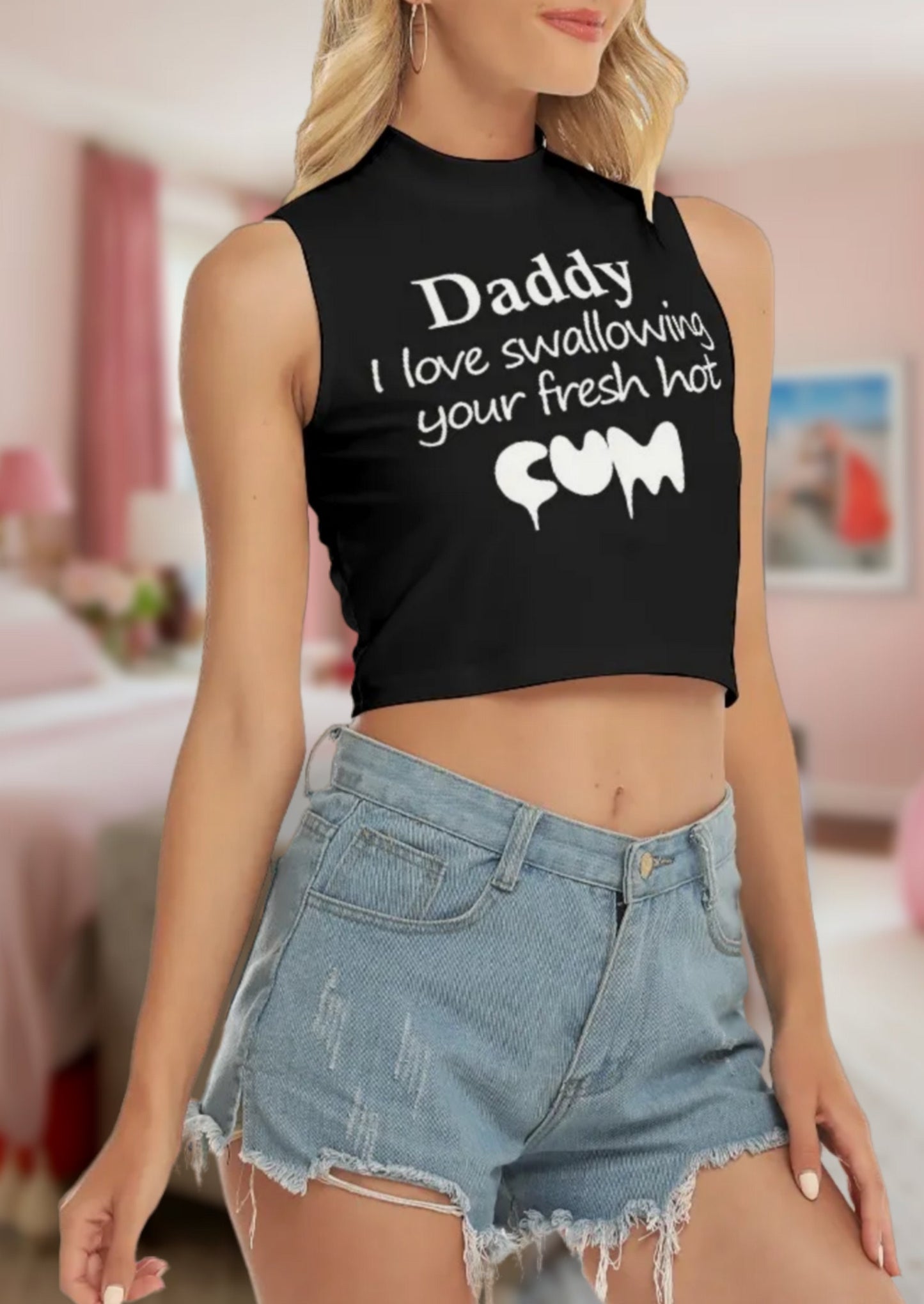 DADDY I LOVE swalllowing your fresh hot cum, croc top, hotwife t-shirt, bbc t-shirt,  Cuckold Womens t-shirt, cunt girl shirt, slut clothing