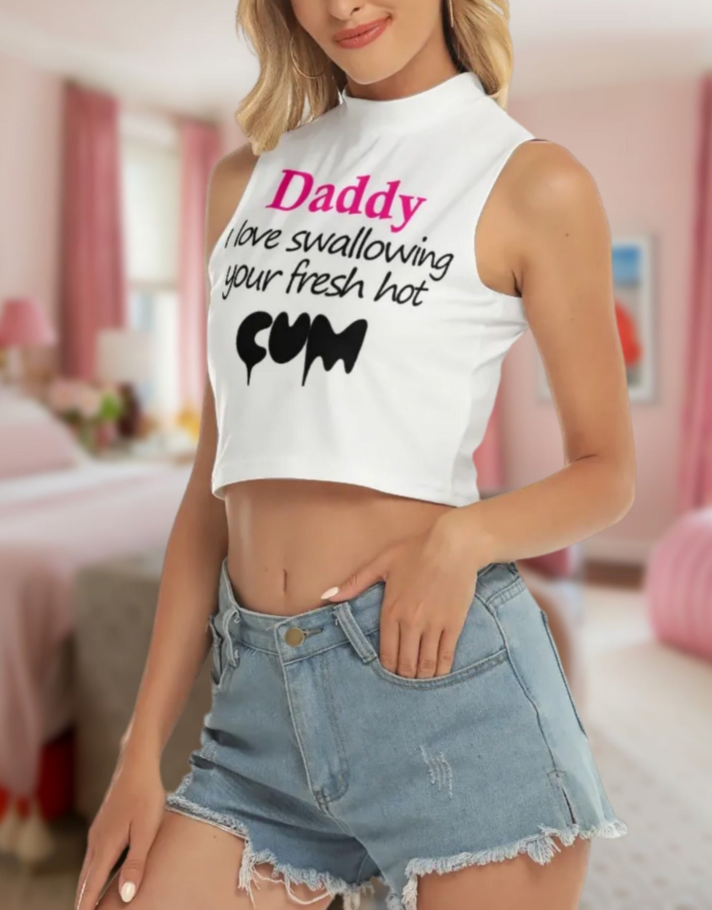 DADDY I LOVE swalllowing your fresh hot cum, croc top, hotwife t-shirt, bbc t-shirt,  Cuckold Womens t-shirt, cunt girl shirt, slut clothing