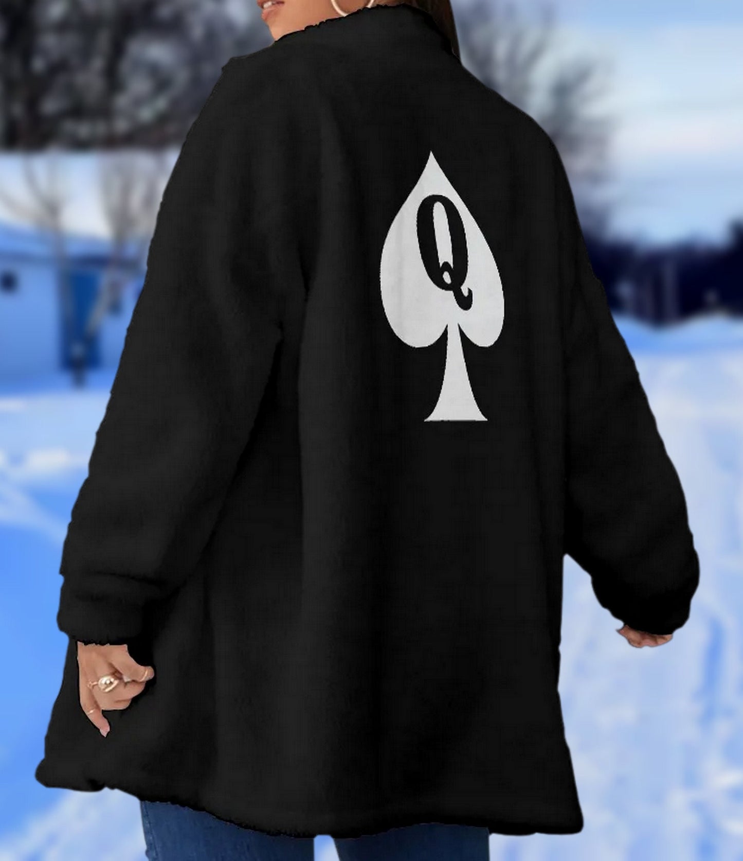 QUEEN OF SPADES Borg Fleece Stand-up Collar Coat, large size, qos, queen of spades clothing, slut clothing, hotwife.