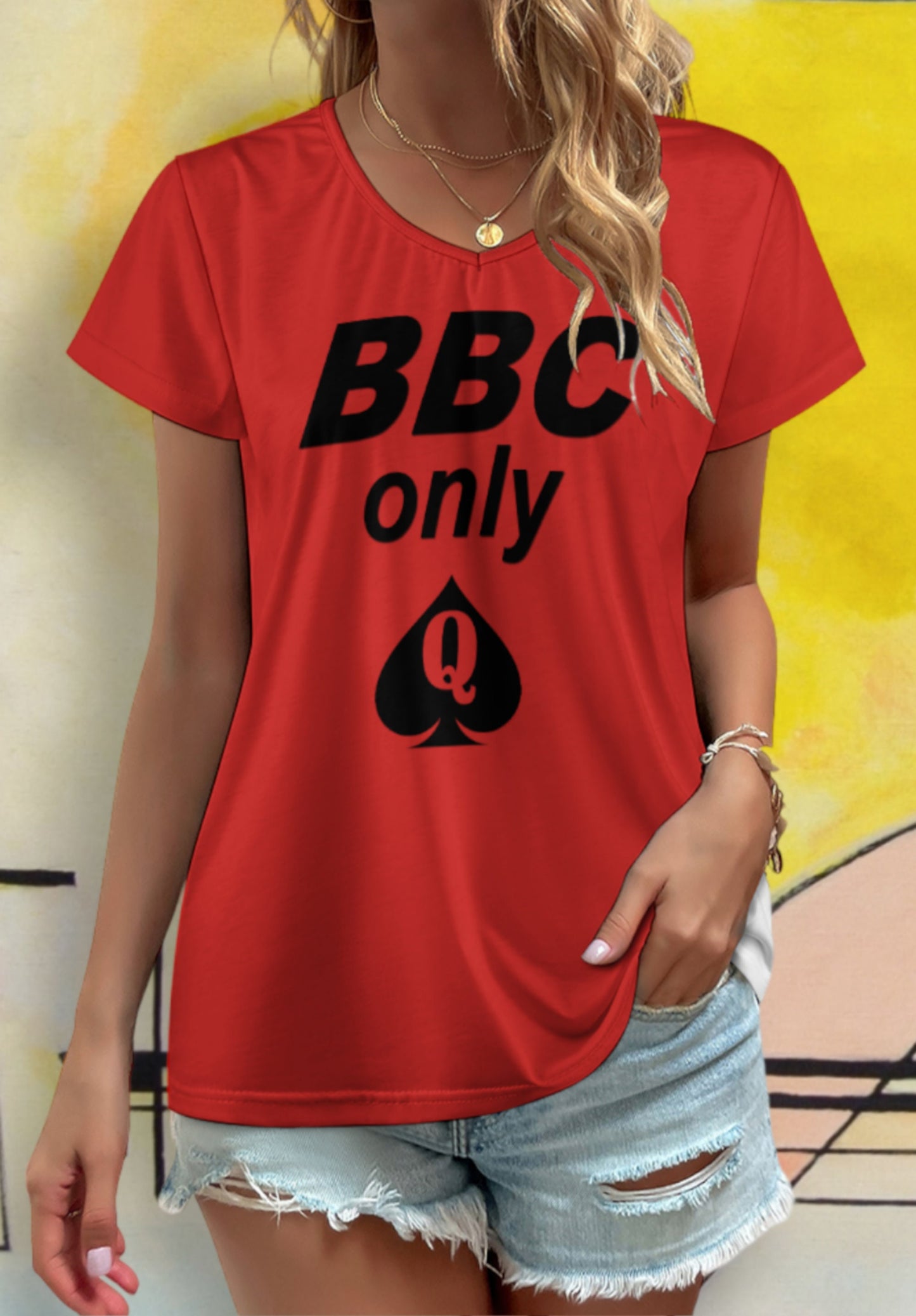 BBC ONLY V-neck short sleeve T-shirt  8 colors, queen off spades tshirt, qos t-shirt,t-shirt bbc, Cuckold Womens t-shirt,, slut clothing