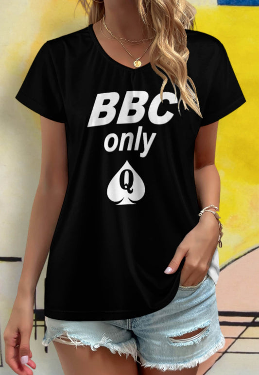 BBC ONLY V-neck short sleeve T-shirt  8 colors, queen off spades tshirt, qos t-shirt,t-shirt bbc, Cuckold Womens t-shirt,, slut clothing