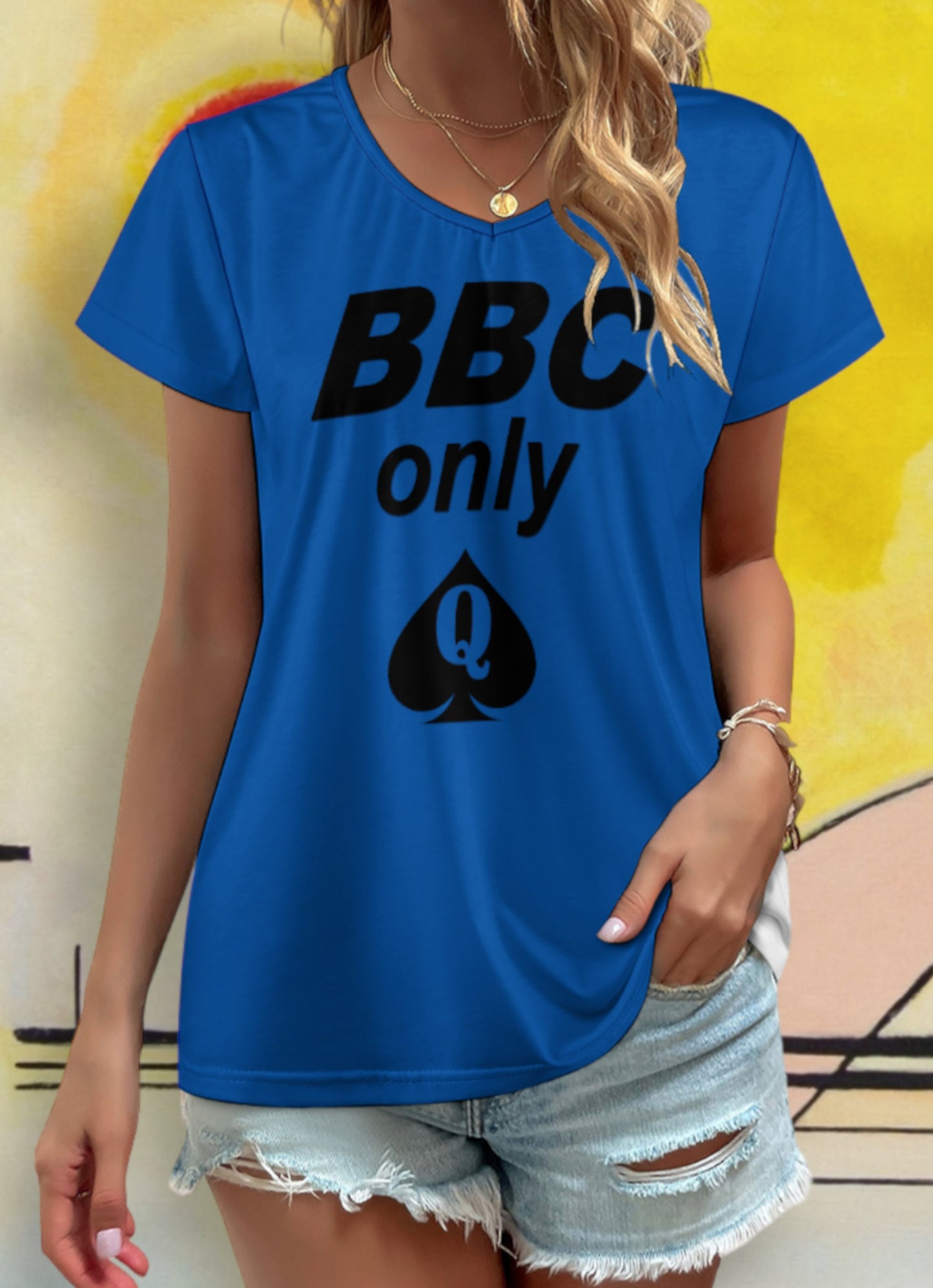 BBC ONLY V-neck short sleeve T-shirt  8 colors, queen off spades tshirt, qos t-shirt,t-shirt bbc, Cuckold Womens t-shirt,, slut clothing