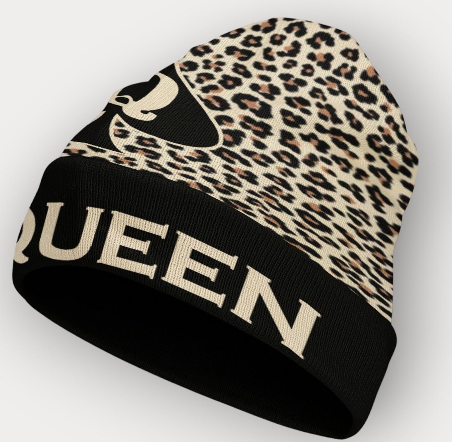 QUEEN OF SPADES snow leopard Beanies   , slut clothing, cuckolding, hotwife panties,, cap queen of spadess clothing, beanies queen of spades