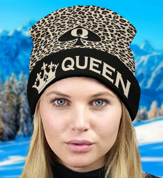 QUEEN OF SPADES snow leopard Beanies   , slut clothing, cuckolding, hotwife panties,, cap queen of spadess clothing, beanies queen of spades