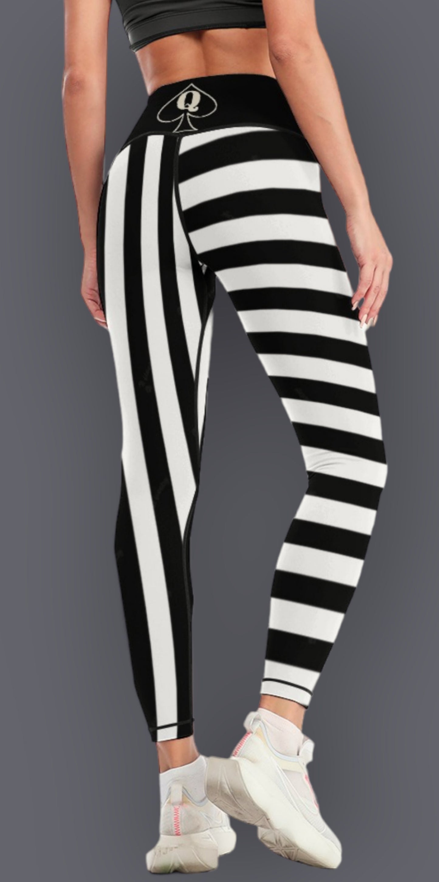 QUEEN OF SPADES black and white stripe legging, queen of spades, queen of spades clothing, bbc slut, slut clothing, hotwife, qos clothing