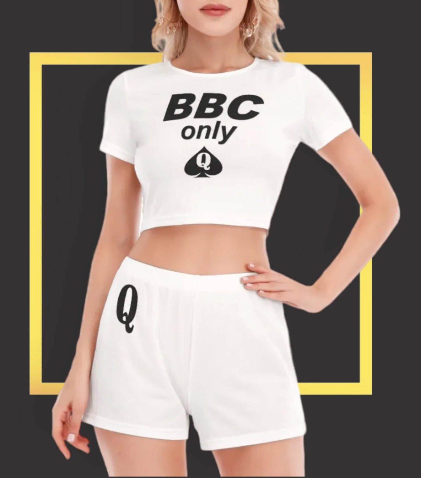 BBC ONLY Short Sleeve Crop Top Shorts Suit, large size, top queen off spades, qos t-shirt,t-shirt bbc Cuckold , slut clothing