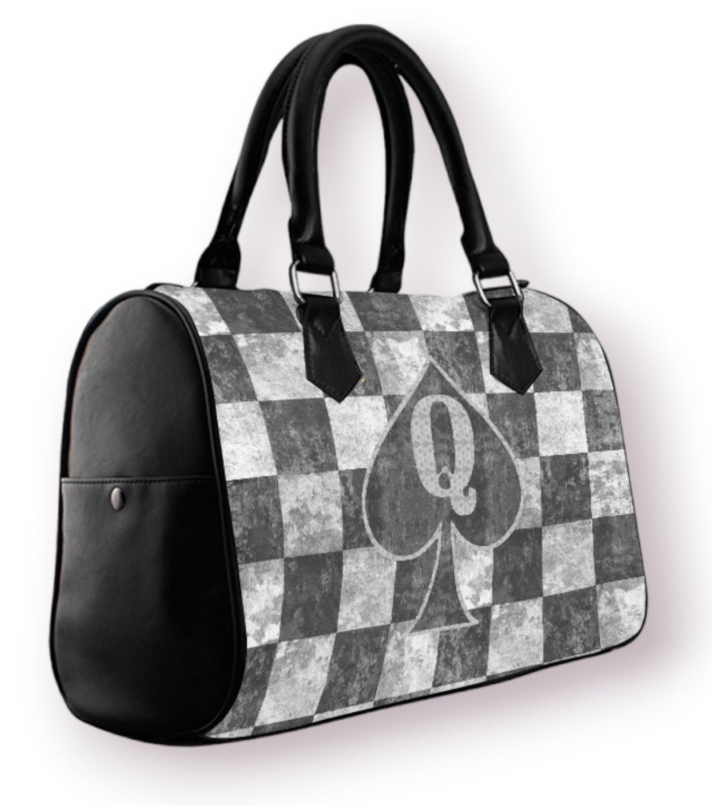 QUEEN OF SPADES checkerboard Handbag , slut clothing, cuckolding, hotwife bag, qos bag, queen of spadess clothing, queen of spades