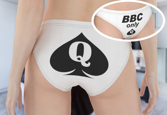 BBC ony Panties, large size, slut clothing, cuckolding, hotwife panties, qos thong, queen of spades, panties queen of spades