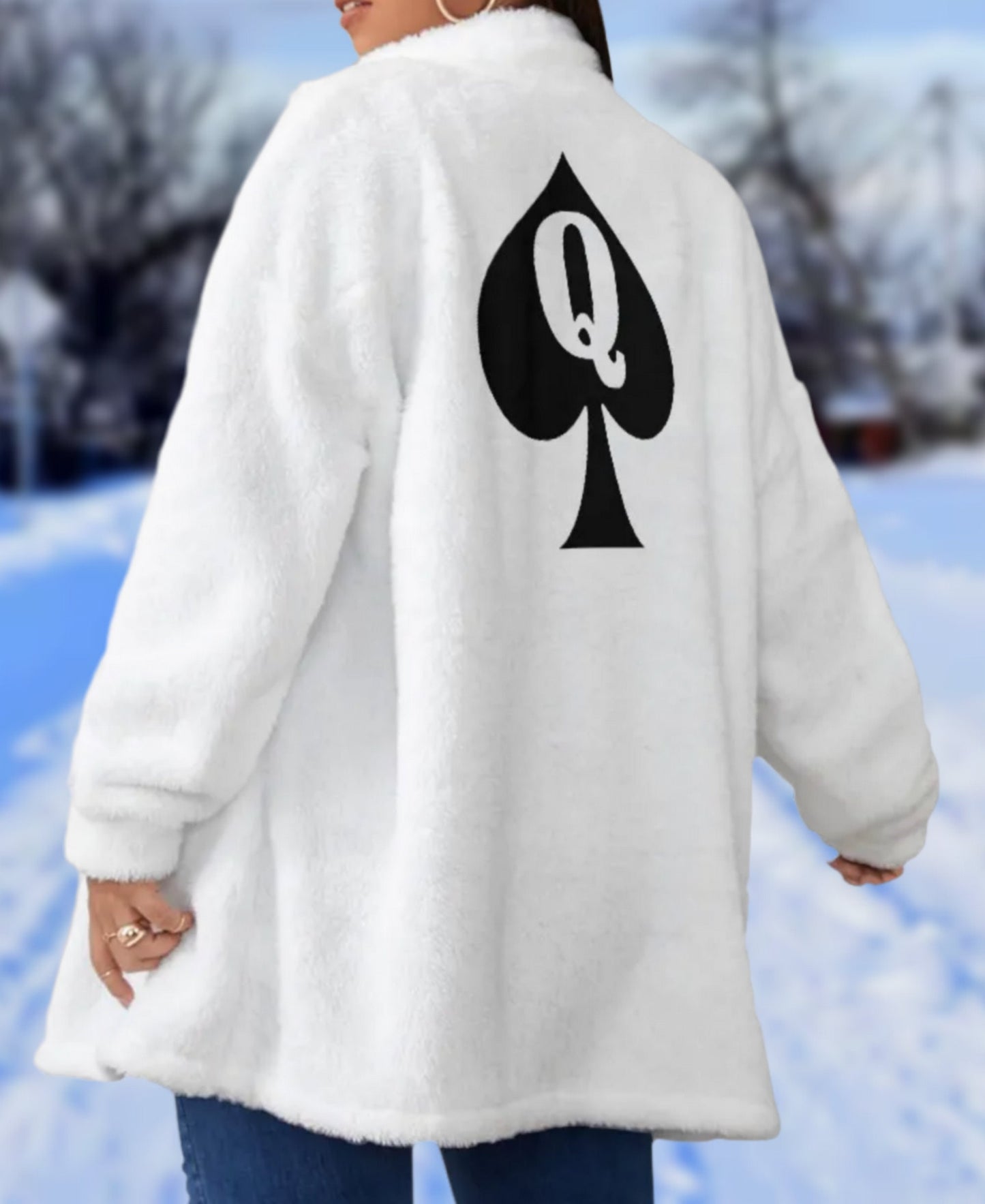 QUEEN OF SPADES Borg Fleece Stand-up Collar Coat, large size, qos, queen of spades clothing, slut clothing, hotwife.