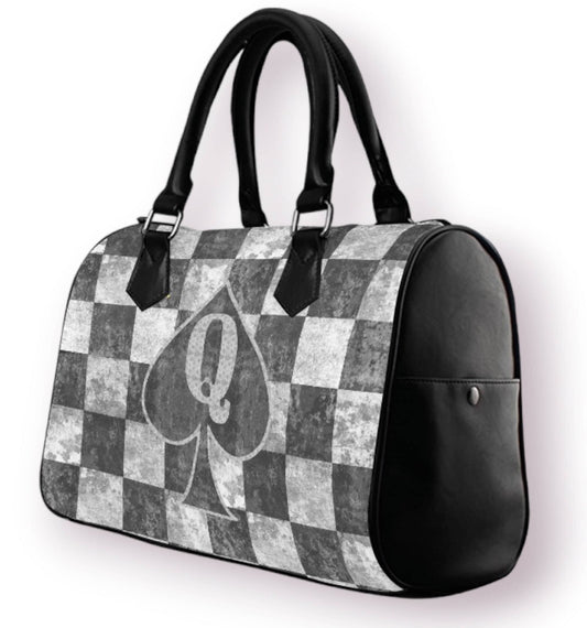 QUEEN OF SPADES checkerboard Handbag , slut clothing, cuckolding, hotwife bag, qos bag, queen of spadess clothing, queen of spades