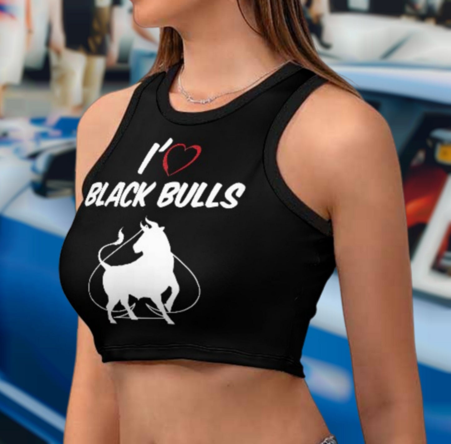 i love BLACK BULLS Women's Cropped Slim Racer Tank Top, top queen off spades, qos t-shirt,t-shirt bbc Cuckold , slut clothing